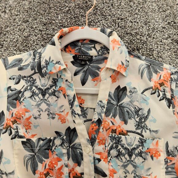Talbots small petite cream peach floral long sleeve button down blouse - Picture 3 of 8